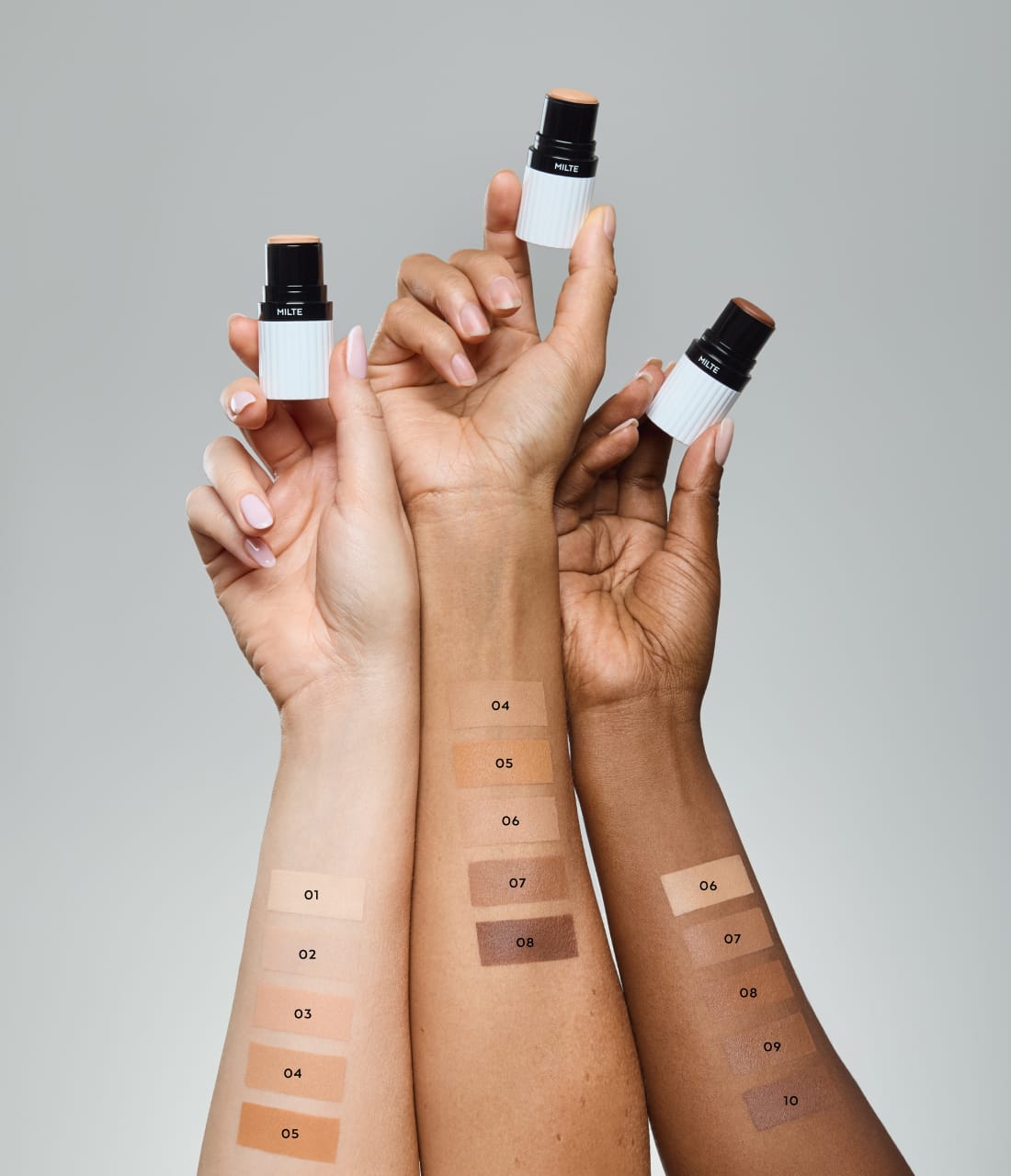 Milte Foundationshades Vergleich mit Swatches